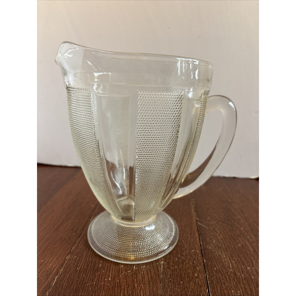 Jeannette Glass DEWDROP Crystal Large Footed Water‎ Pitcher 9" 1/2 Gallon EUC